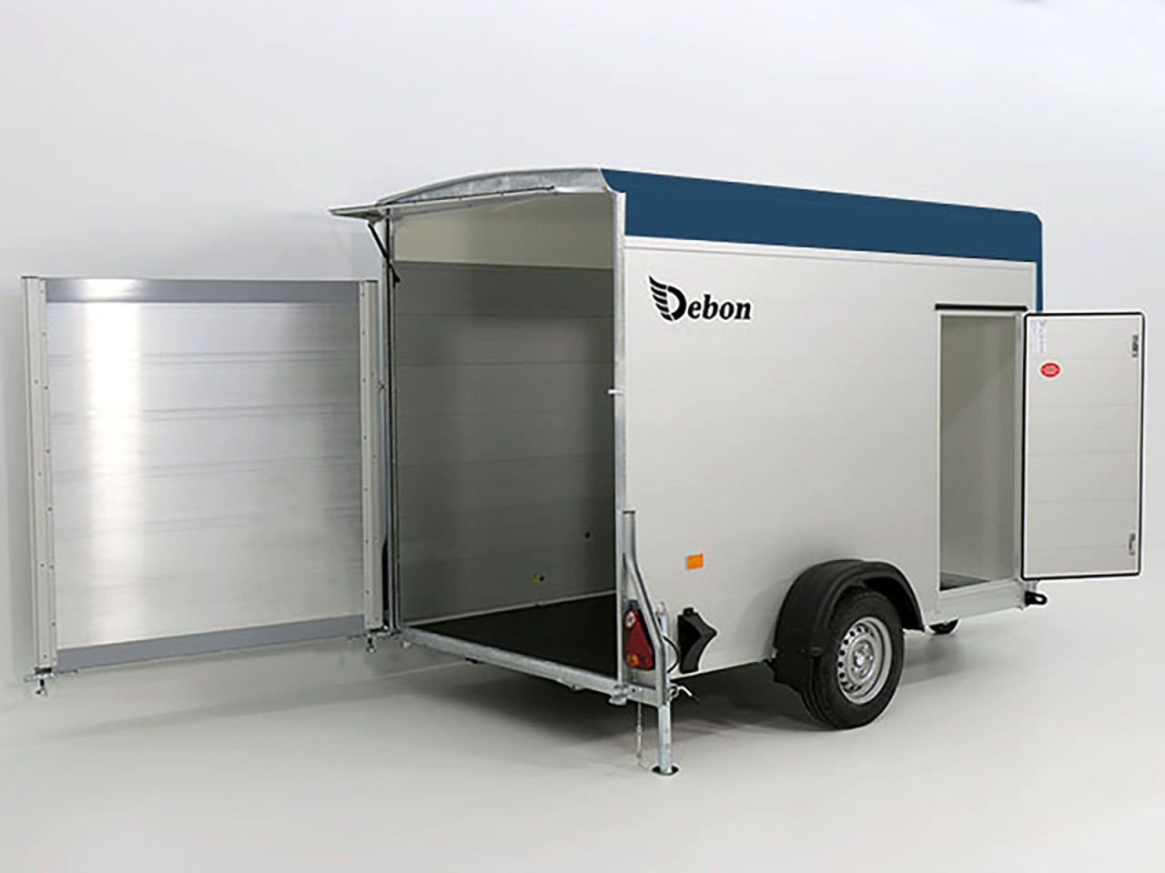 Debon Kofferanhänger C300 148x295cm H:190cm 1,3t, Alu, Polybug, Tür, blau-Neu – Bild 5