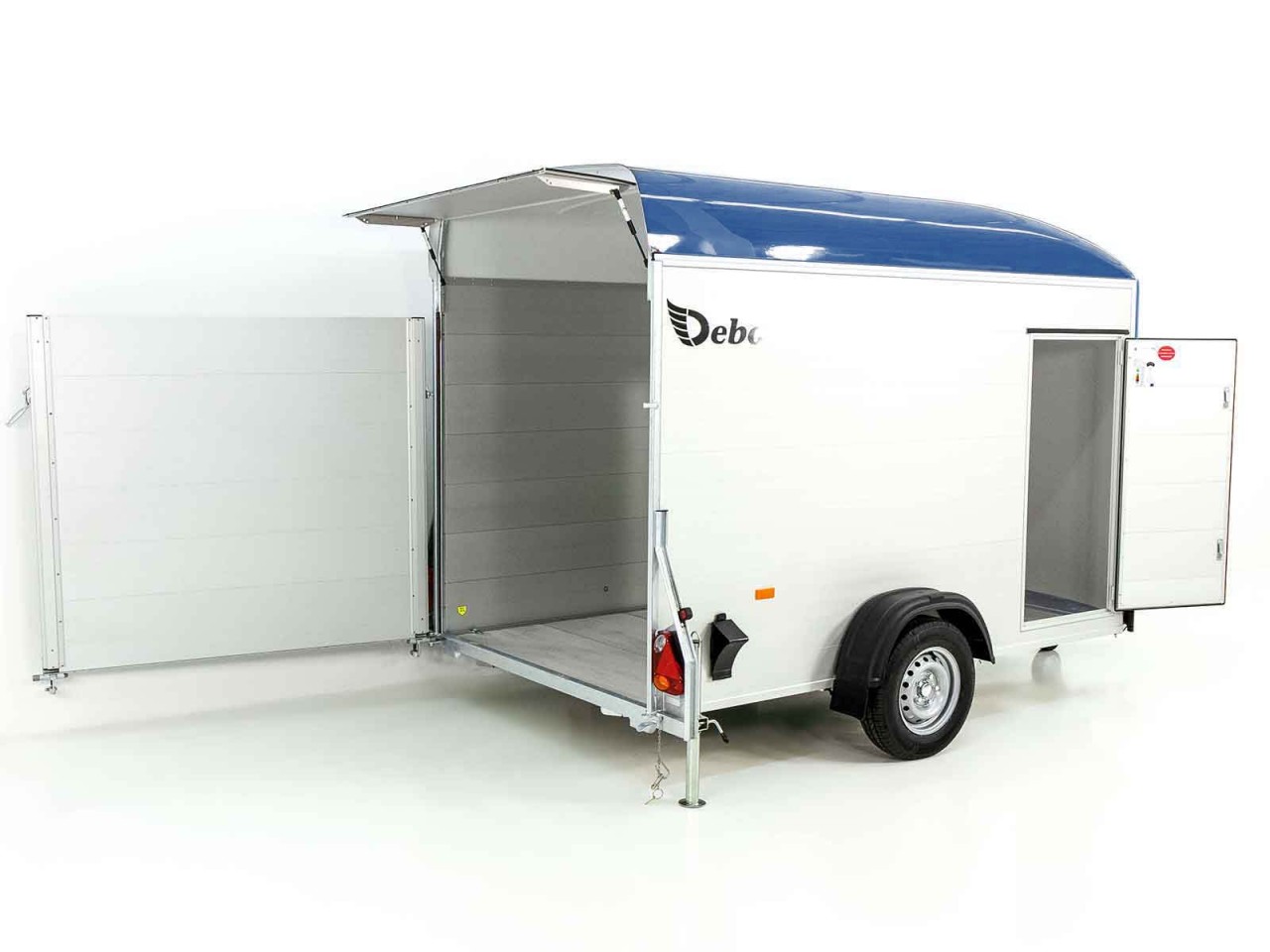 Debon Kofferanhänger C400 164x315cm H:200cm 1,3t, Alu, Polybug, Tür, blau-Neu